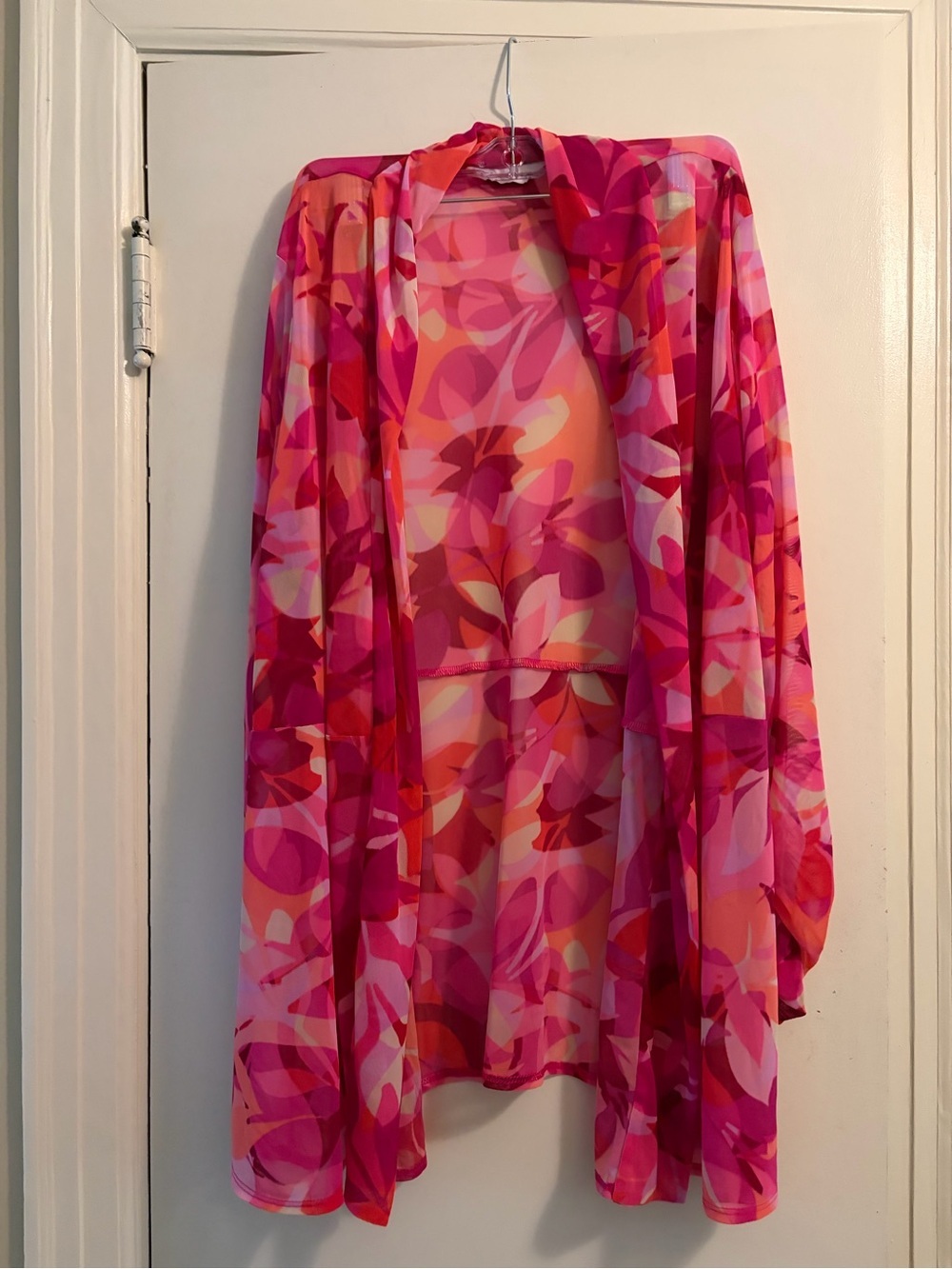 Susan Graver Sheer Mesh Open Front Cardigan Abstract Pink Size XL Petite